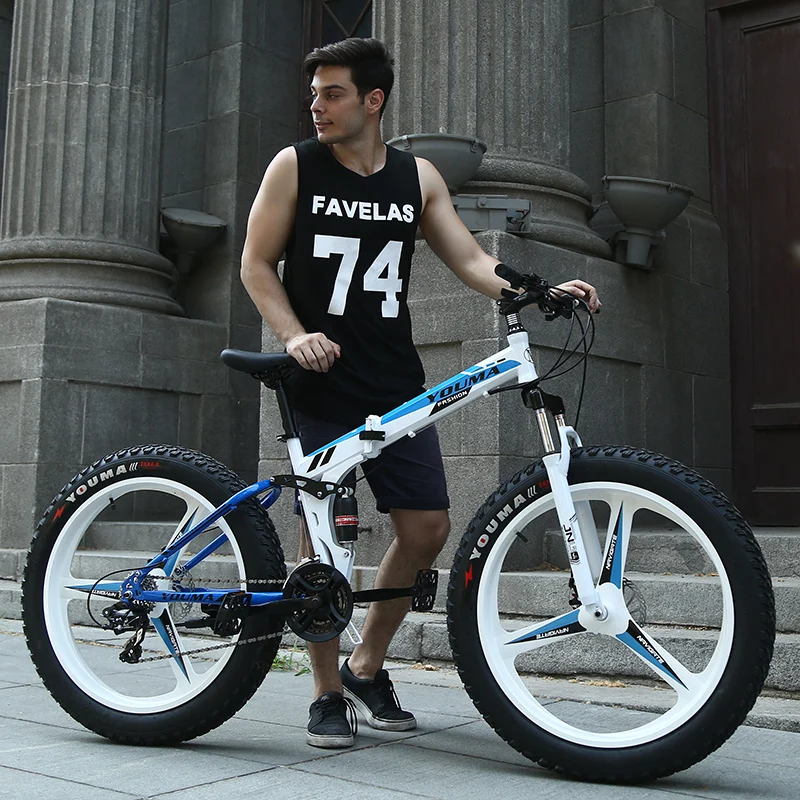 26inch fat bike mountain bike 26x4.0 Folding Bicycle Front rear mechanical disc brakes and shock 7/21/24/27 Variable speed MTB