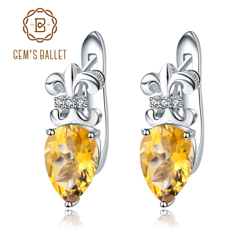 

GEM'S BALLET 2.60Ct Natural Citrine Gemstone Earrings 925 Sterling Silver Vintage Stud Earrings for Women Wedding Fine Jewelry