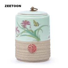 Ручная нарисованная Орхидея Celadon грубая керамика чай Caddy керамические банки кофе контейнер для орехов канистра для специй сахарница Винтаж Домашний декор