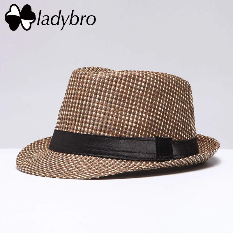 Ladybro брендовая мужская повседневная шляпа, Панама для защиты от солнца для отдыха мужская пляжная шляпа летняя модная соломенная шляпа котелок для мужчин Джаз Fedora Козырек Кепка - Цвет: 006 coffee