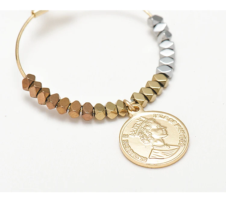 Wild& Free женские серьги со свисающими монетами из цинкового сплава модные большие круглые с разноцветные каменные бусины золотые серьги-гвоздики женские