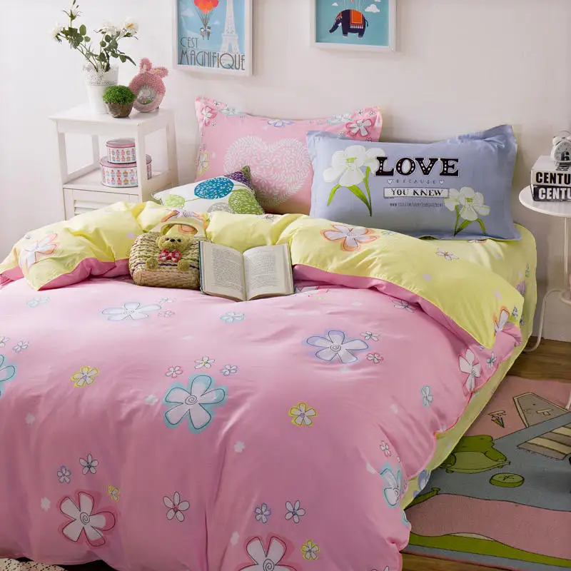 

Cartoon Pink Yellow Flowers Bedding Set 100% Cotton Girls/Kid Bedroom Decor 3d Duvet Cover Full Queen Sizes Bedlinen 4/5PC 400TC
