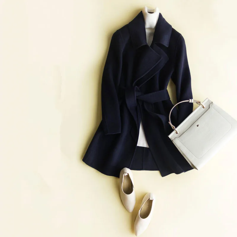 Двухстороннее кашемировое пальто шерстяное пальто для женщин осень женские весенние куртки верхняя одежда для женщин abrigos mujer invierno - Цвет: Dark Blue