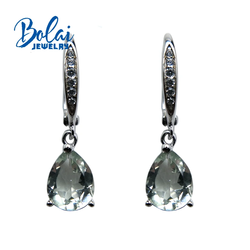 Bolaijewelry, натуральный зеленый аметист, маленькие серьги, 925 пробы, хорошее ювелирное изделие для девочек, праздничная одежда, ЛУЧШАЯ ПОДАРОЧНАЯ КОРОБКА