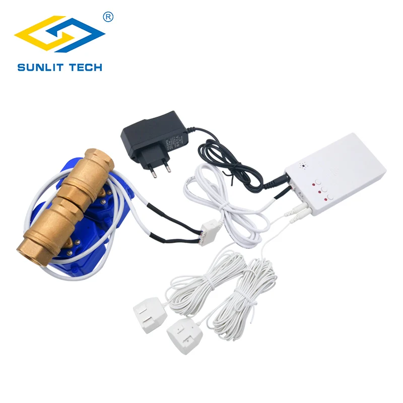 

Battery Backup Water Leak Detector Security System with Double BSP Valve for Cold and Hot Water Pipe