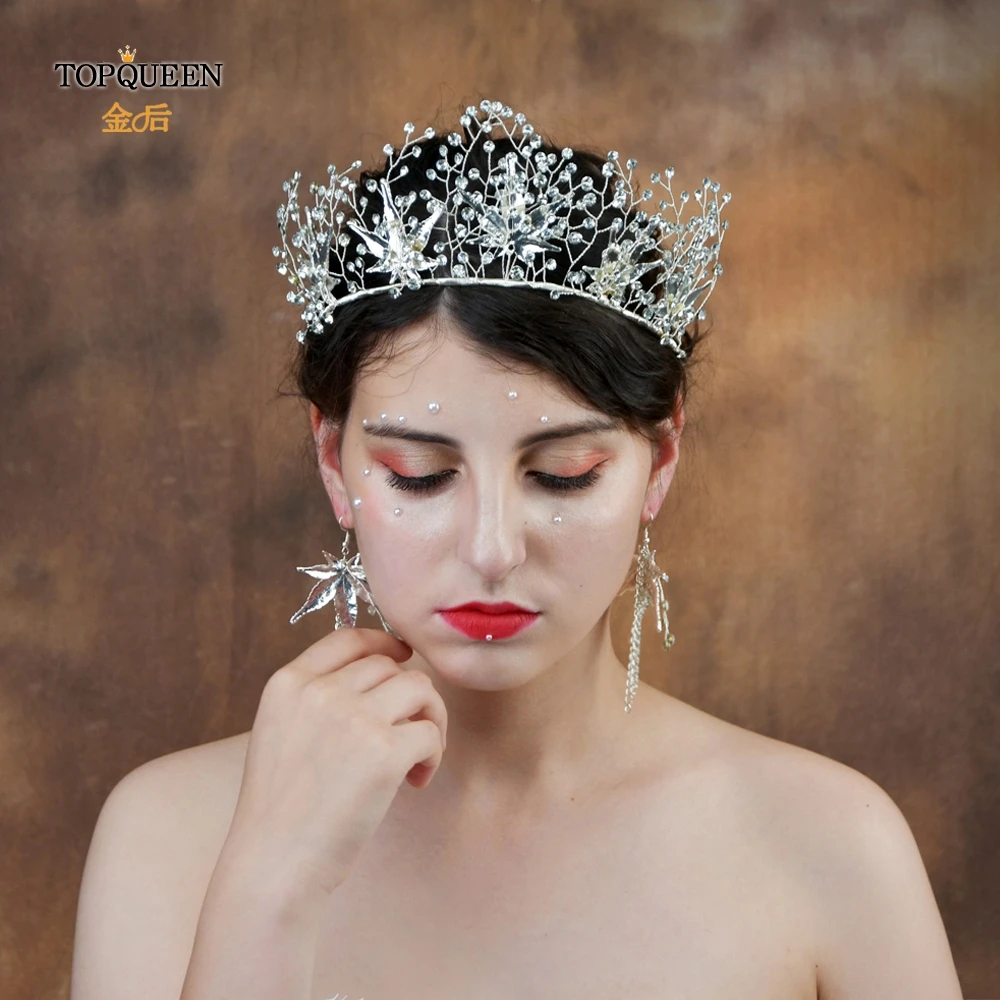 TOPQUEEN HP216-S свадебная тиара ювелирные изделия для волос ручной работы Щепка Тиара с кристаллами для невесты с Кленовым листом алмаз цветок
