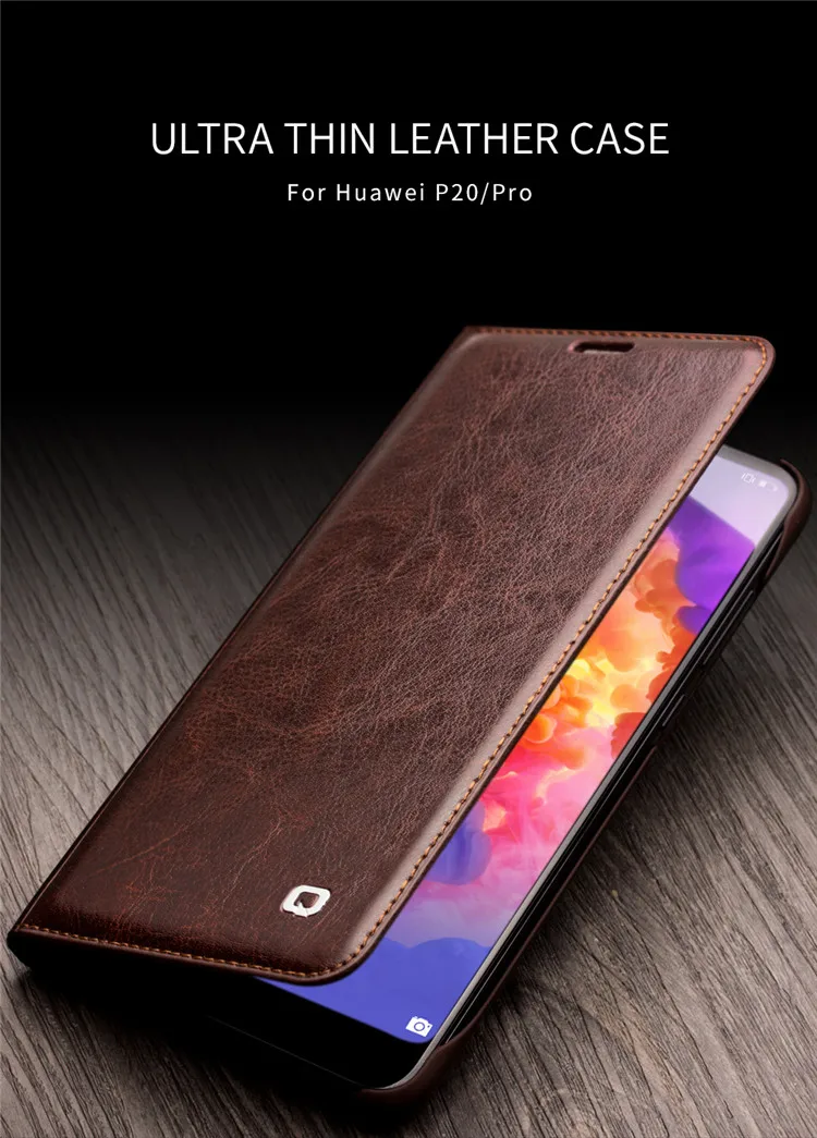 QIALINO Phone Case Cover for Huawei P20 Pro P20Pro Ultra Slim Vintage Genuine Leather Wallet Card Slots Bag Flip Folio Cases