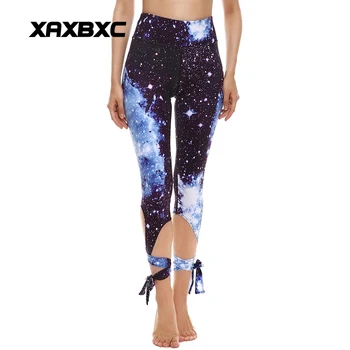 

New 014 Galaxy Blue Stars Nebula Printed Slim Fitness Workout Push Up High Waist Sexy Women Stitch Bandage Leggings Femme Pant
