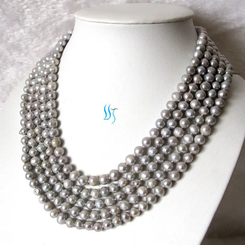 

100" 7-8mm Silver Gray Freshwater Pearl Necklace Strand U