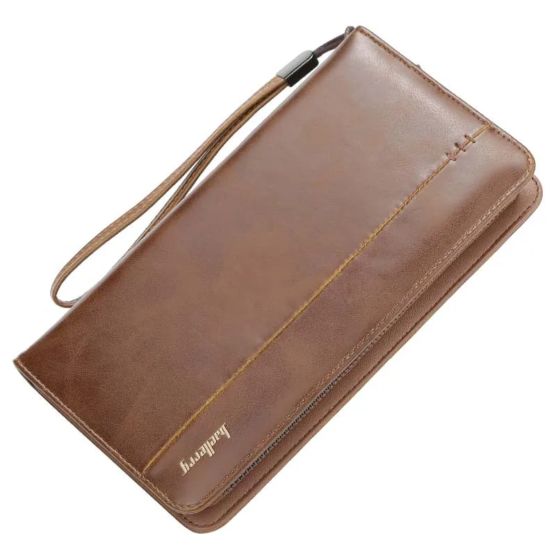 Baellerry Big Capacity Wristlet Clutch Wallets Men Leather Zipper Cell Phone Long Wallet Man Carteira Card Holder Male Purse NEW - Цвет: Brown