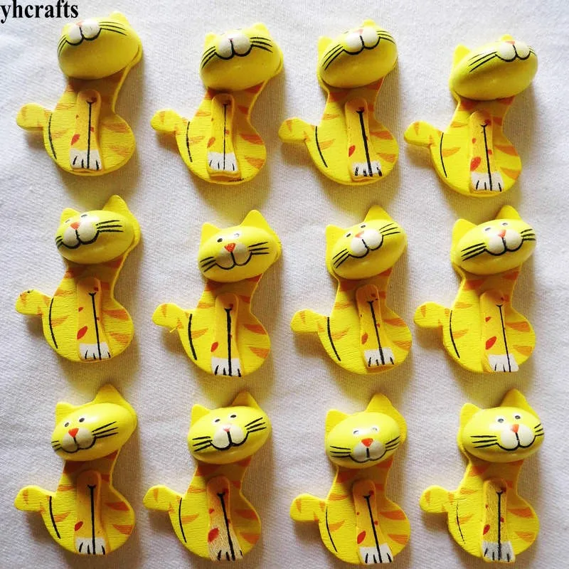 100 шт./лот 3D желтые деревянные наклейки в виде кошки весеннее пасхальное