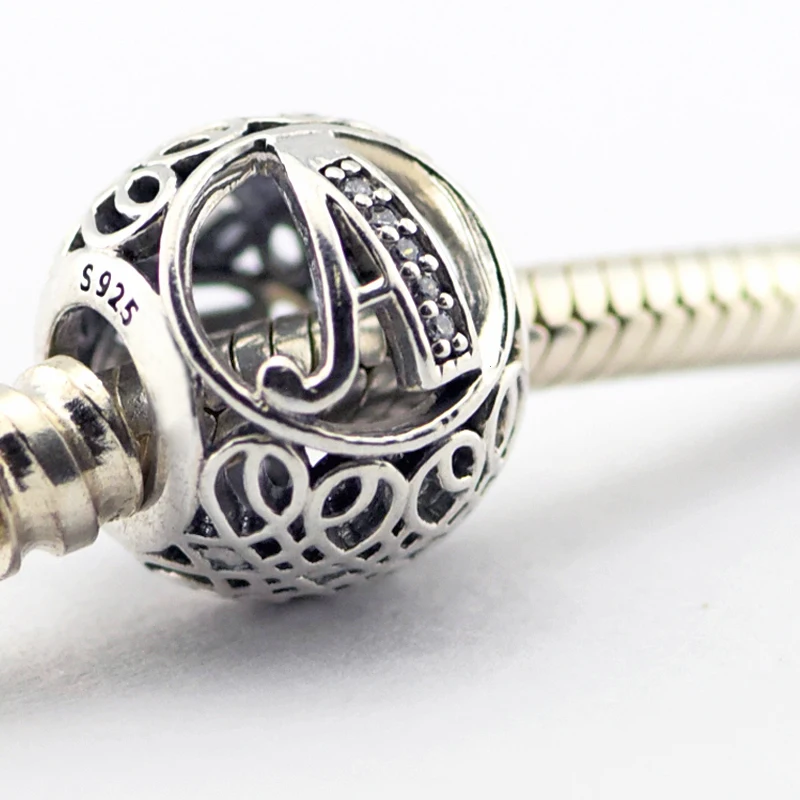 

CKK 100% 925 Sterling Silver Vintage A Charm, Clear CZ Beads for Jewelry Making Fit Charm Bracelets & Necklaces Diy PLE15A