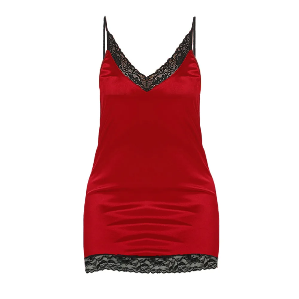 Женское ночное платье размера плюс пикантная Кружевная комбинация большого размера сшивание Ночная Рубашка camisola de dormir feminino - Цвет: Красный