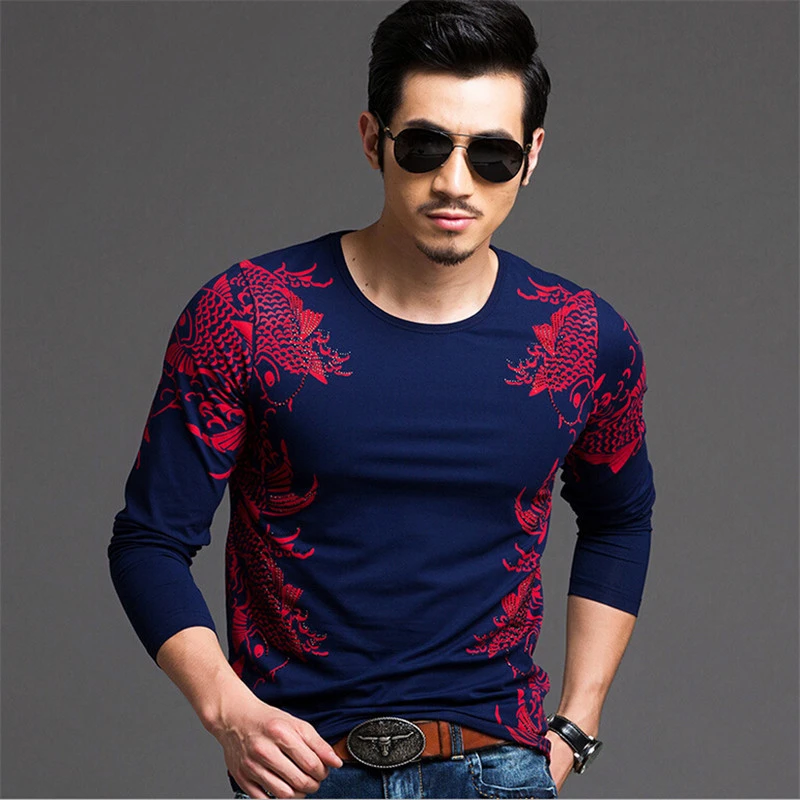 2018 primavera moda Hombre Camisetas Animal negro marca ropa de manga larga ropa de hombre Cool Slim Fit camisetas tops Tees|fashion tees|tees brandsclothes men - AliExpress