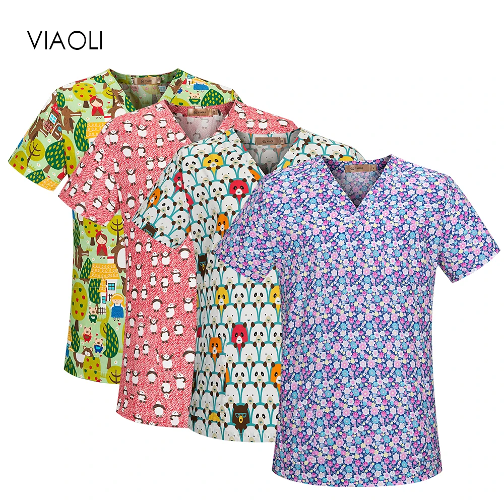 Prix Vêtements médicaux féminins gommage ensembles médecins infirmières à manches courtes uniformes dentisterie Oral clinique Pet Doctor vêtements de travail Spa uniforme