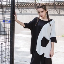 Большой размер, летняя одежда, круглый вырез, короткий рукав, футболки, Женская свободная уличная индивидуальность, средней длины, p