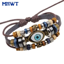 MNWT Olho Turco Pulseiras Para Homens Moda Vintage Charme Multilayer Couro Trançado Ajustável Pulseira Homem Pulseira Masculina