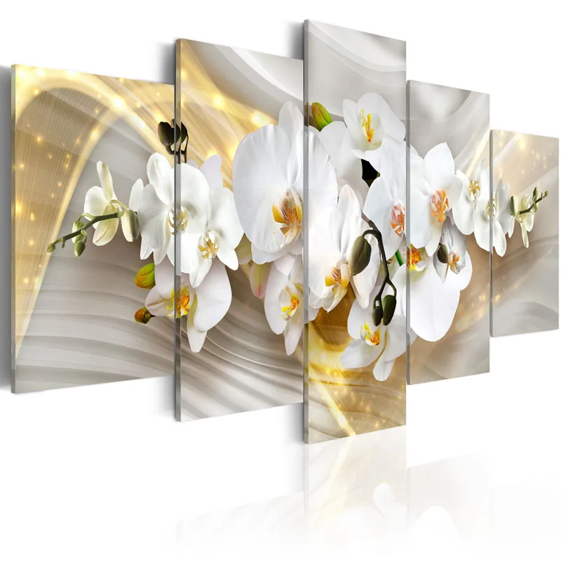 5 шт. настенный арт свежий белый цветок магнолии абстрактный Золотой Фон холст домашний декор картины в рамке PJMT-(26