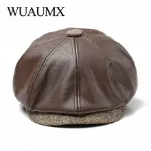 Wuaumx Новинка Осень Зима восьмиугольная шляпа из искусственной кожи Newsboy шапки мужские теплые детективные шапки Мужские живописные кепки-береты козырьки chapeu