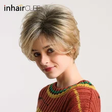 INHAIR кубик синтетический парик короткие прямые волосы пушистые Косплей смешанный цвет серый парики для женщин