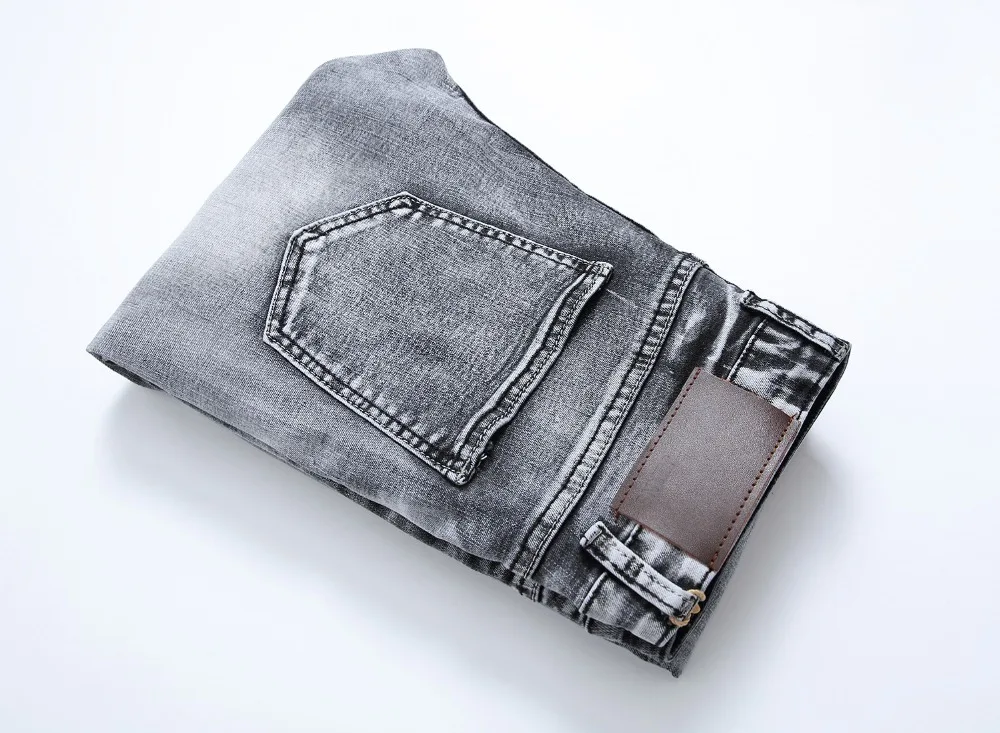 Повседневные джинсы мужские винтажные тонкие прямые байкерские джинсы европейские и американские тонкие брюки мужские потертые