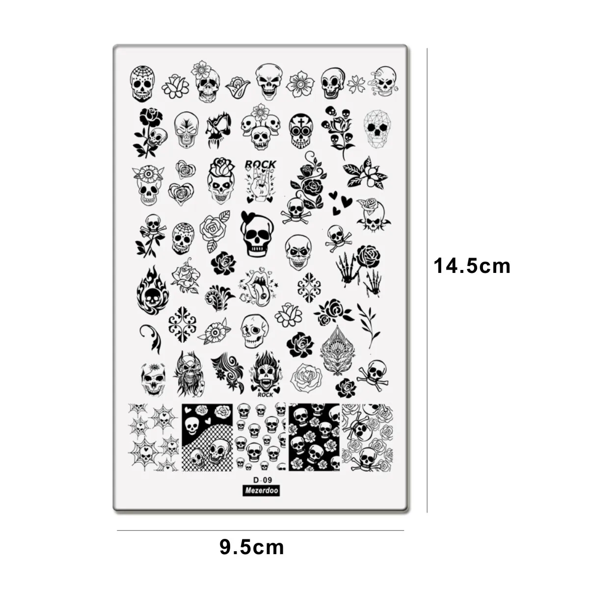 Big Rectangle Stamping Plate Rock SKull Rose Pattern Manicure Halloween Nail Art Stamp template Stencil Tools 9.5*14.5CM D09 2