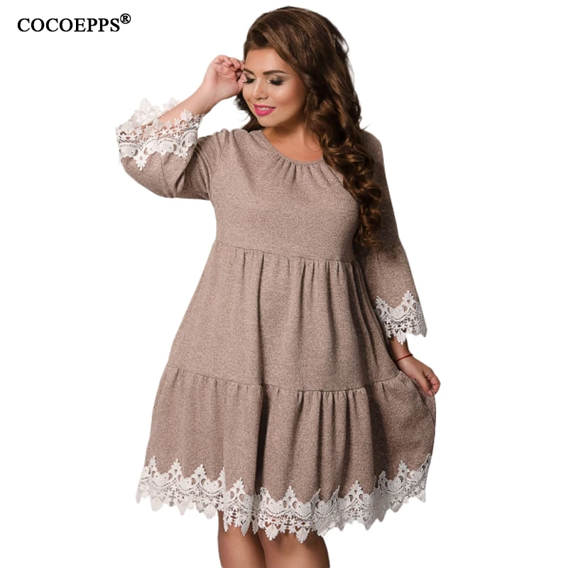 

2019 5XL 6XL Winter Women Patchwork Lace Dress Plus Size women Clothing Large Size Autumn Female Dress Big Size Elegant vestidos