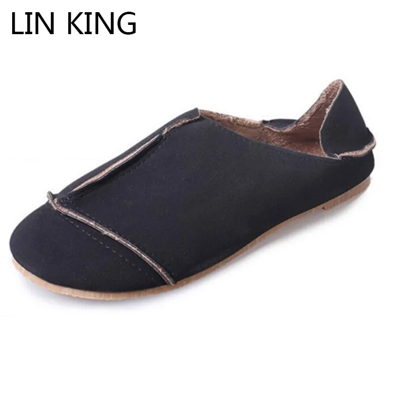 

LIN KING Solid Women Flats Shoes Comfortable Slip On Lady Lazy Shoes Shallow Loafers Mom Pregnant Casual Shoes Nurse Work Shoes
