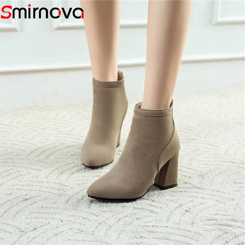 

Smirnova 2018 women winter boots super high heel round toe solid fashion boots square heels newest ladies ankle boots
