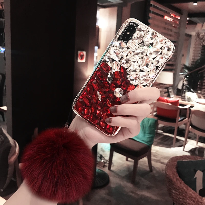 

Fashion Design Luxury Bling Crystal Rhinestone With Fur Ball Tassel Case Cover For Huawei Honor8 9 10 20 Lite V10 V20 7X 8X Nova