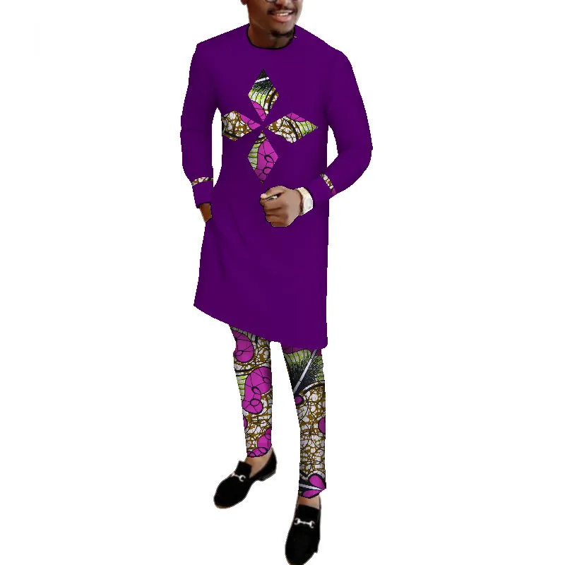African-Clothes-for-Men-Long-Sleeve-Shirt-and-Pants-Set-Bazin-Riche-African-Print-Patchwork(10)