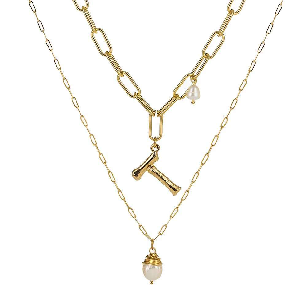 Натуральный пресноводный барочный жемчуг, ожерелье для женщин, золотой цвет, 26 A-Z, большая буква, имя, начальное ожерелье - Окраска металла: T