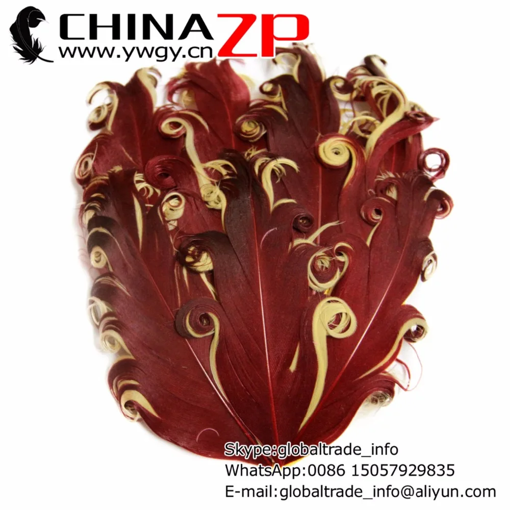 

CHINAZP Factory 50pcs/lot Fantastic Dyed Wine and Cream Nagorie Goose Curled Feather Pad for Headband