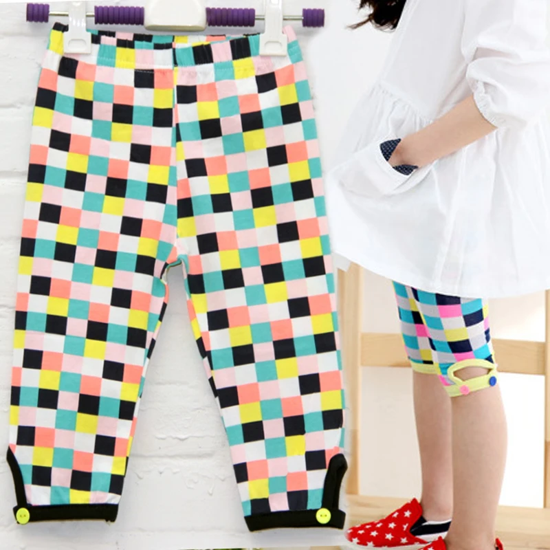 

2019 Summer Girls Leggings Pants cotton Children Clothing Girl Knee Pants Color plaid Girls leggings