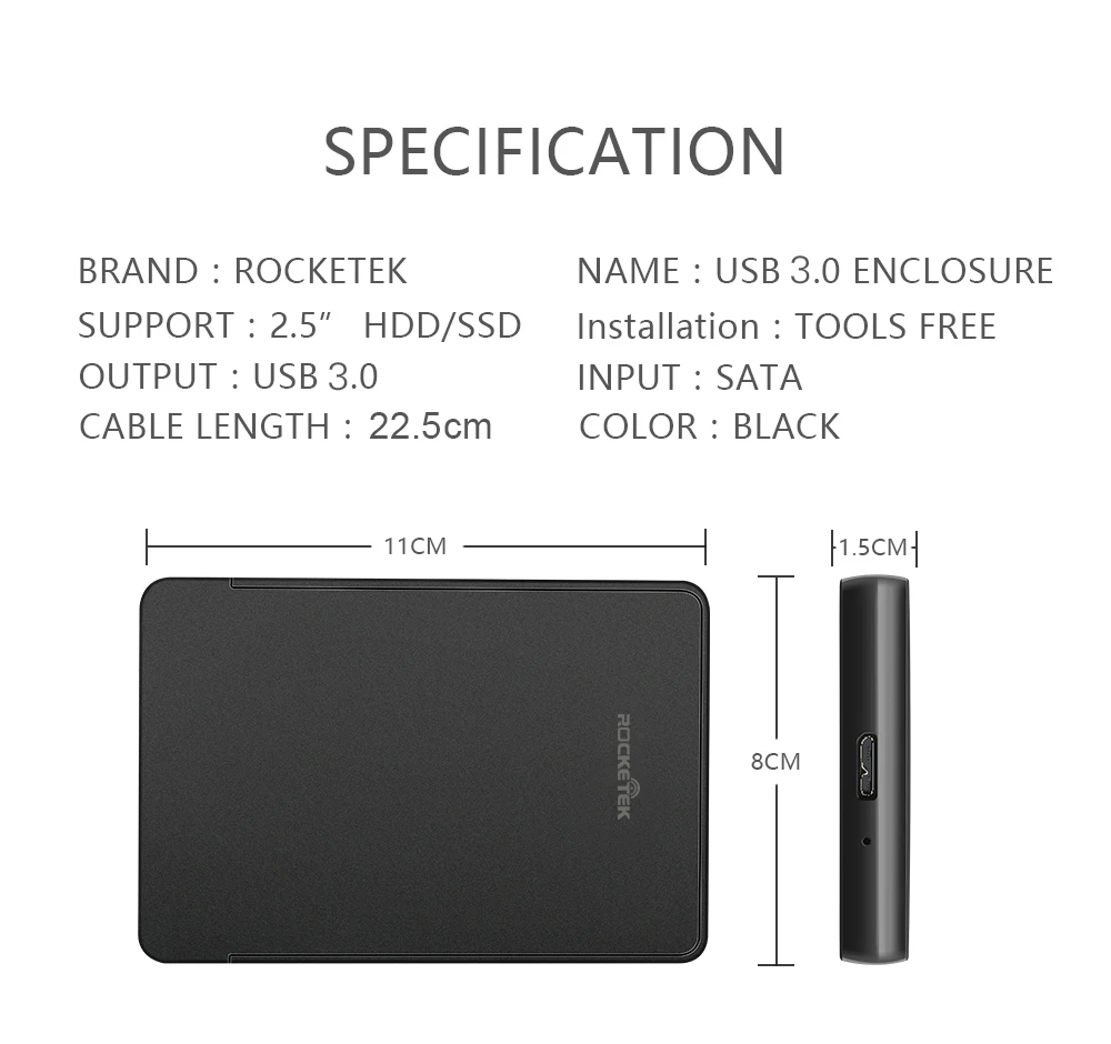 Rocketek HDD случае 2,5 дюймов SATA к USB 3,0 SSD адаптер 3 ТБ жесткий диск коробка внешний корпус HDD для тетрадь настольных ПК