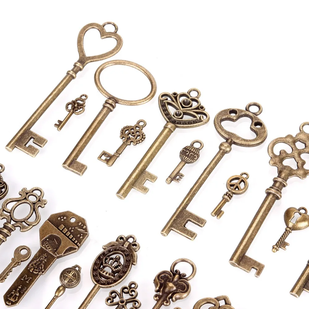 48X Vintage Bronze Key Pendant Necklace Bracelet DIY Handmade Metal Charms 