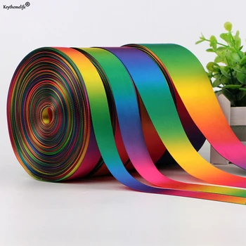 

50Yard/Roll Rainbow Ribbon High Quality Printed Polyester Satin Ribbon DIY Handmade Materials Wedding Gift Wrap