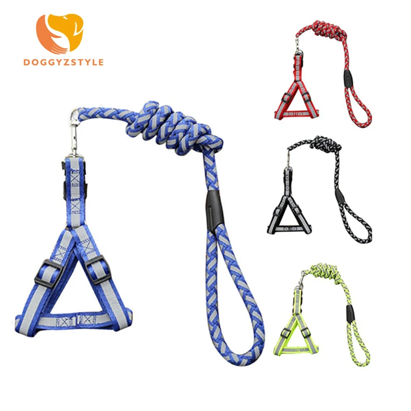 

Nylon Braided Dog Leash Harness Set Reflective Dog Collar Leash Leads For Small Medium Animals Walking Training 3 Colors Teddy