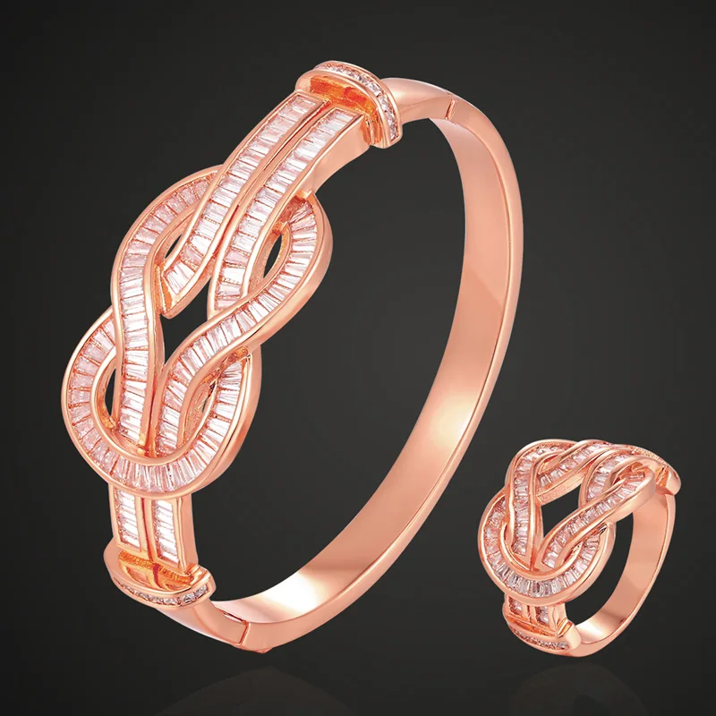 

Zlxgirl high quality clear cubic zircon shape copper bangle with ring jewelry sets brand women's wedding bangle accessories sets