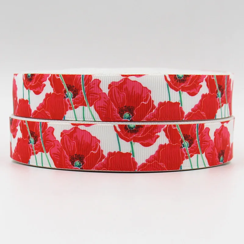

wm 10 yards lot 7/8inch 22mm 160128014 flower design printed grosgrain ribbon