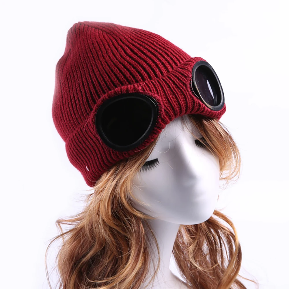 Novelty Dual Use Hats Female Glasses Winter Beanie Warm Hat Knitted