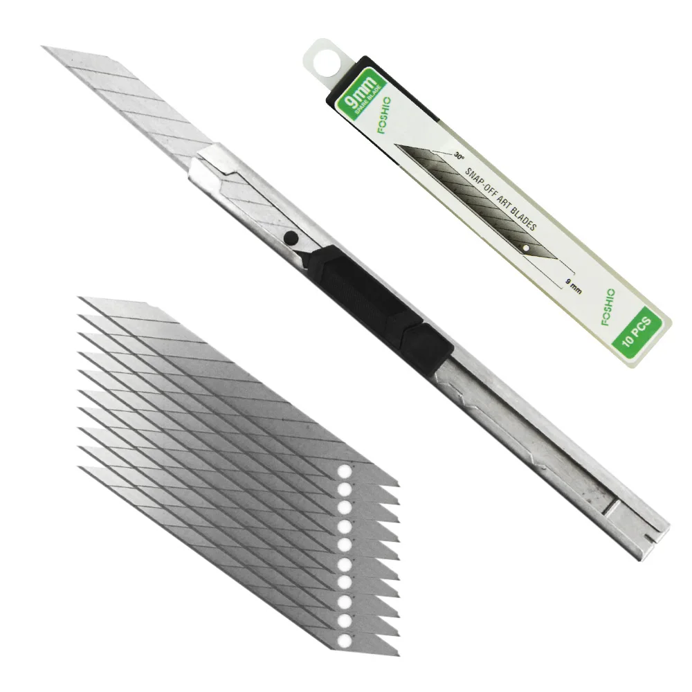FOSHIO 3 шт. 9 мм Универсальный нож с 30 шт. отстегивающимися лезвиями виниловые обои наклейки для автомобиля пленка режущие инструменты запираемый художественный нож