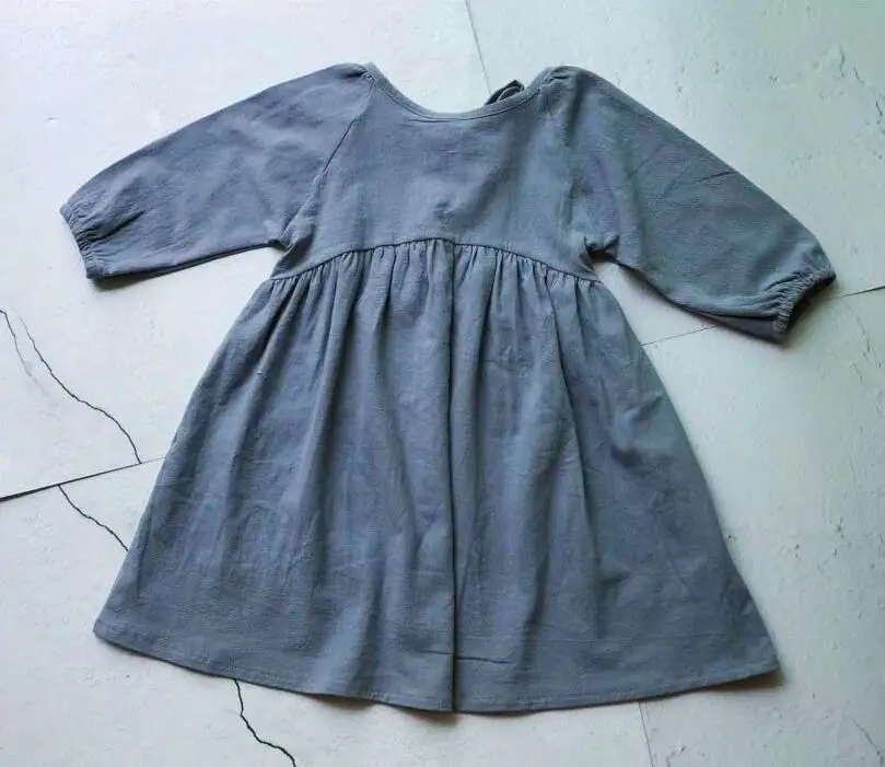 Хлопковое платье для девочек платье А-образной формы с длинными рукавами платье принцессы для отдыха вечерние платья для девочек на свадьбу - Цвет: gray-blue