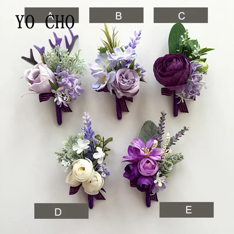 

YO CHO Purple Style Wrist Flower Silk Ribbon Tie Ribbon Bride Corsage Hand Decorative Wristband Bracelet Bridesmaid Delicate