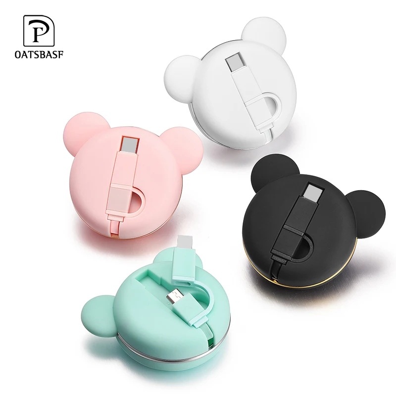

OATABASF Micro usb cable for Huawei Nova OPPO Xiaomi Samsung bear design USB Cable for /Micro Cable 2 in 1 Retractable