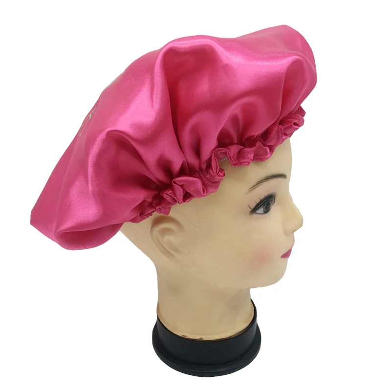 Индивидуальный принт качество 2 слоя Полиэстер Сатин розовый bonnets забота Расширение парик волосы шапочка для сна шапочки для ванной взрослый размер 50 шт в партии