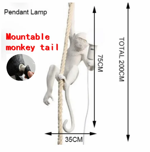SELETTI Современная черная обезьяна пеньковая веревка животное лампа в форме обезьяны гостиная ресторан магазин одежды люстра лампа настенная Светодиодная лампа