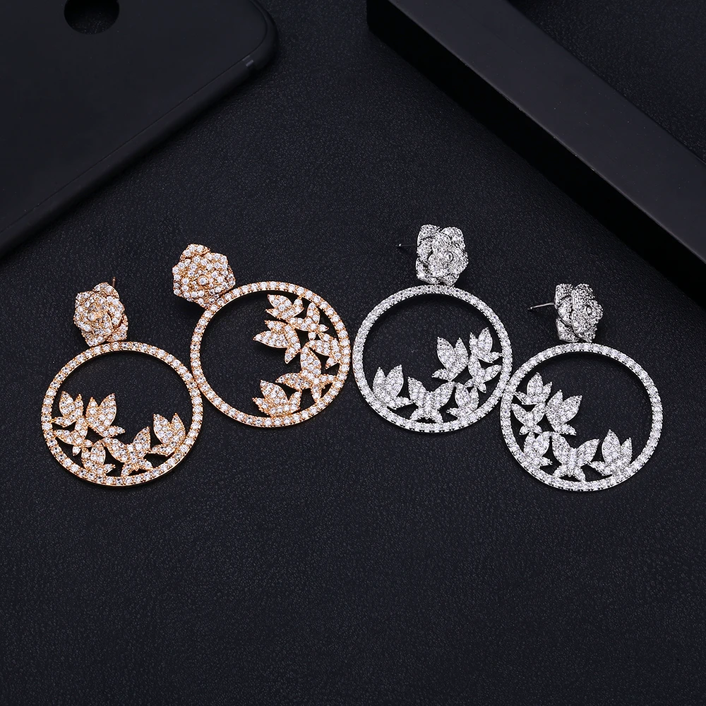 

jankelly Brand mix color Earrings Full Micro Cubic Zirconia Paved pendant Earrings fashion jewelry aretes de mujer modernos