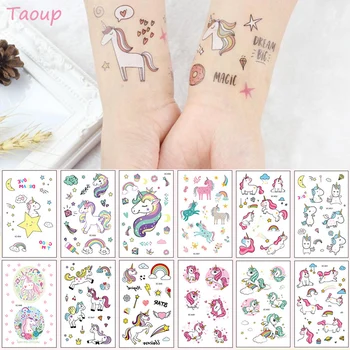 

TAOUP 5pc Disposable Tattoo Unicorn Sticker Happy Birthday Unicorn Decor Baby Shower Girl Unicornio Birthday Party Decors Kids