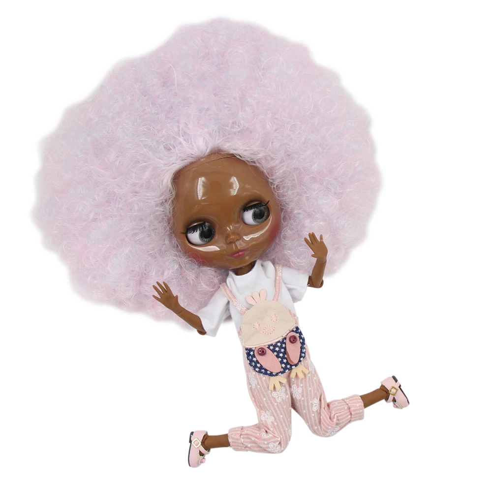 

Blyth doll super balck darkest skin tone 30cm pink mixed color explosion head joint body icy sd high quality gifts toy